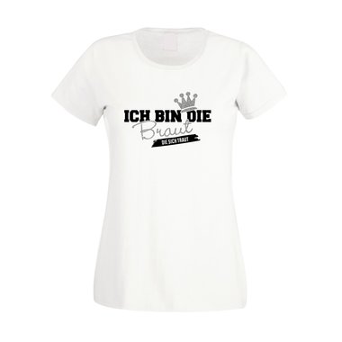 Damen JGA T-Shirt - Ich bin die Braut, die sich traut - Glitzer weiss-silberglitzer XXL