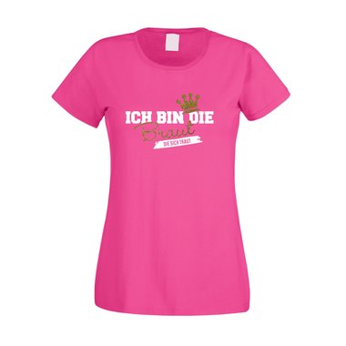 Damen JGA T-Shirt - Ich bin die Braut, die sich traut - Glitzer weiss-silberglitzer XXL