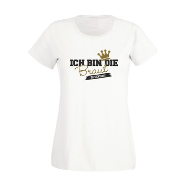 Damen JGA T-Shirt - Ich bin die Braut, die sich traut - Glitzer weiss-silberglitzer XXL