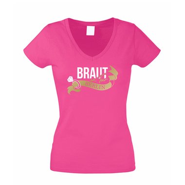 Damen T-Shirt V-Neck - Braut on Tour - JGA Berlin schwarz-gold XXL