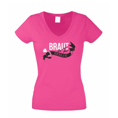 Damen T-Shirt V-Neck - Braut on Tour - JGA Berlin schwarz-gold XXL