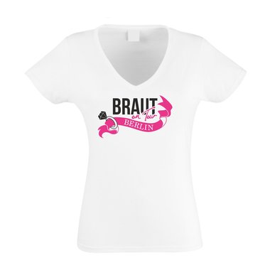 Damen T-Shirt V-Neck - Braut on Tour - JGA Berlin schwarz-gold XXL