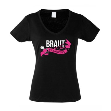 Damen T-Shirt V-Neck - Braut on Tour - Frankfurt JGA