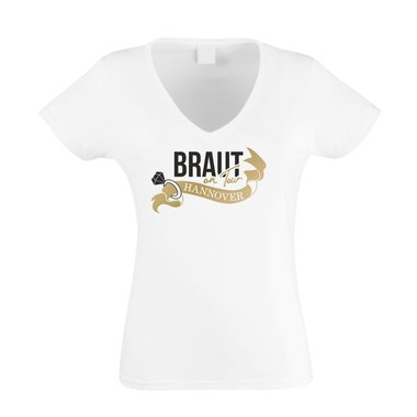 Damen T-Shirt V-Neck - Braut on Tour - Hannover JGA schwarz-gold XXL