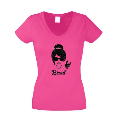 Damen T-Shirt V-Neck - Glitzer - Rock n Roll Braut - JGA