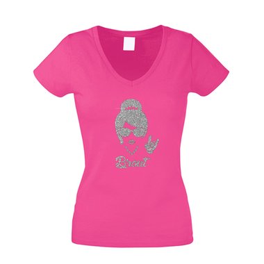Damen T-Shirt V-Neck - Glitzer - Rock n Roll Braut - JGA