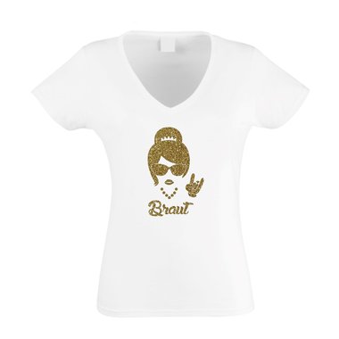 Damen T-Shirt V-Neck - Glitzer - Rock n Roll Braut - JGA