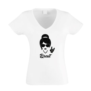 Damen T-Shirt V-Neck - Glitzer - Rock n Roll Braut - JGA