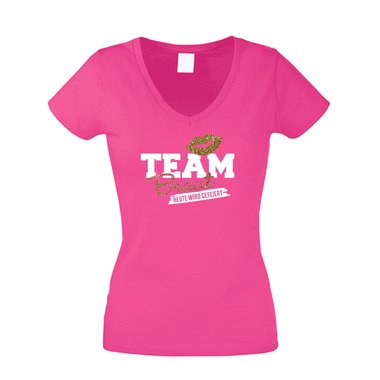 Damen T-Shirt V-Neck - Glitzer - Team Braut - Heute wird gefeiert - JGA