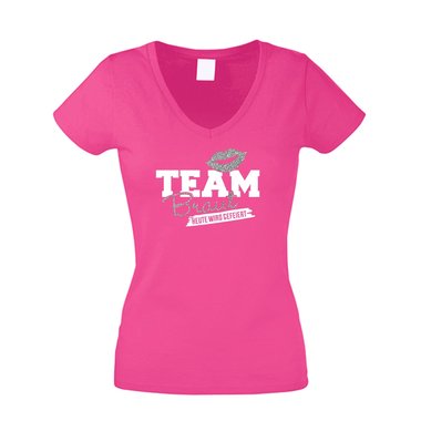 Damen T-Shirt V-Neck - Glitzer - Team Braut - Heute wird gefeiert - JGA