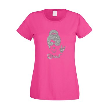 Damen JGA T-Shirt - Rock n Roll Braut - Glitzer fuchsia-goldglitzer XS