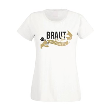 Damen T-Shirt - Braut on Tour - JGA Münster weiss-gold XXL