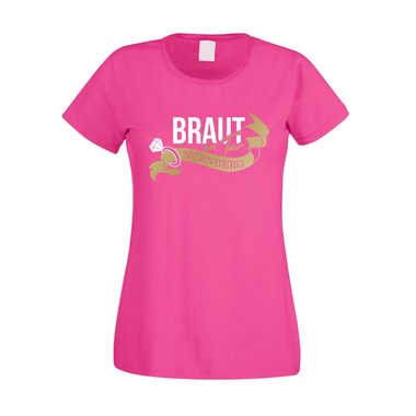Damen T-Shirt - Braut on Tour - JGA Nrnberg fuchsia-gold XS