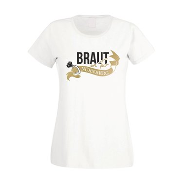 Damen T-Shirt - Braut on Tour - JGA N�rnberg weiss-gold XXL