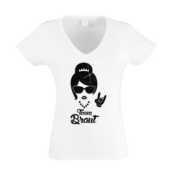 Damen T-Shirt V-Neck - Team Braut - Glitzer - Rock n Roll