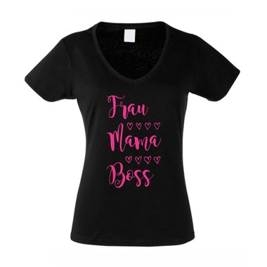 Damen T-Shirt V-Neck - Frau, Mama, Boss