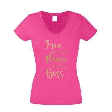 Damen T-Shirt V-Neck - Frau, Mama, Boss