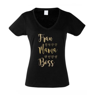 Damen T-Shirt V-Neck - Frau, Mama, Boss