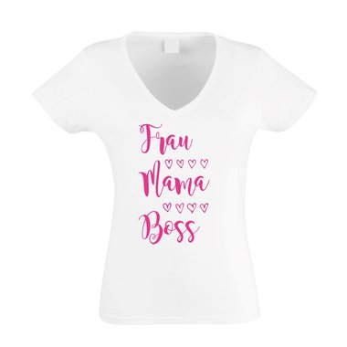 Damen T-Shirt V-Neck - Frau, Mama, Boss