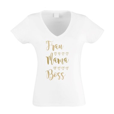 Damen T-Shirt V-Neck - Frau, Mama, Boss