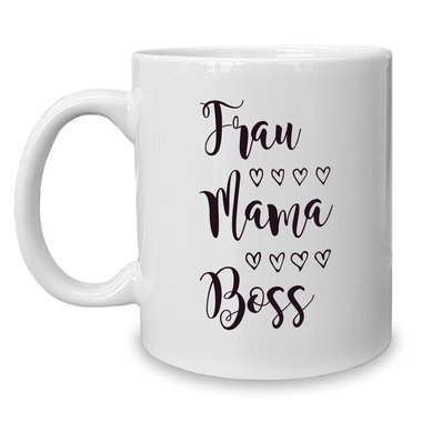 Kaffeebecher - Tasse - Frau, Mama, Boss weiss-fuchsia