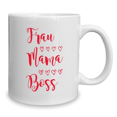 Kaffeebecher - Tasse - Frau, Mama, Boss weiss-fuchsia