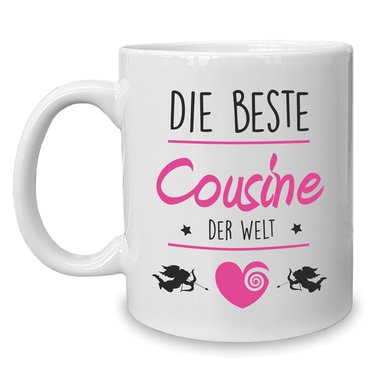 Kaffeebecher - Tasse - Die Beste Cousine der Welt weiss-fuchsia