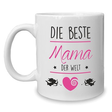 Kaffeebecher - Tasse - Die Beste Mama der Welt weiss-fuchsia