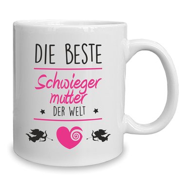 Kaffeebecher - Tasse - Die Beste Schwiegermutter der Welt weiss-fuchsia