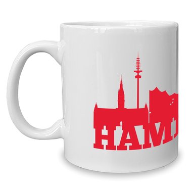 Kaffeetasse Opera Hamburg Skyline rot weiss