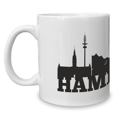 Kaffeebecher - Tasse - Hamburg Skyline weiss-gelb