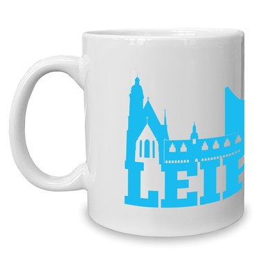 Kaffeebecher - Tasse - Leipzig Skyline weiss-cyan