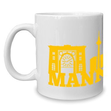 Kaffeebecher - Tasse - Mannheim Skyline weiss-gelb