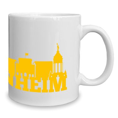 Kaffeebecher - Tasse - Mannheim Skyline weiss-gelb
