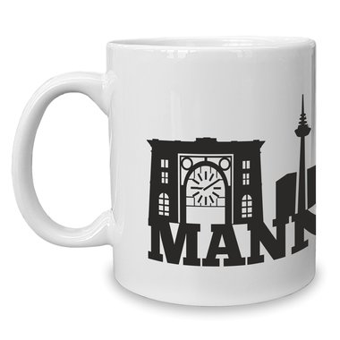 Kaffeebecher - Tasse - Mannheim Skyline weiss-schwarz