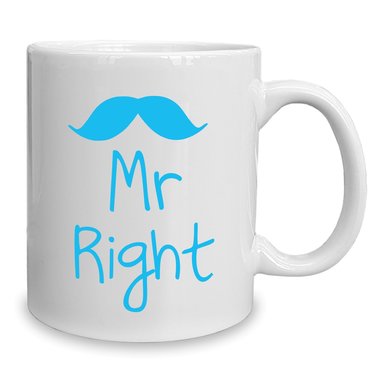 Kaffeebecher - Tasse - Mr. Right weiss-cyan