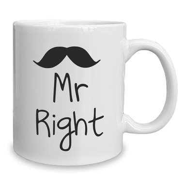 Kaffeebecher - Tasse - Mr. Right weiss-cyan