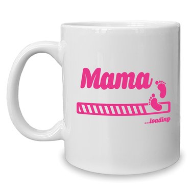 Kaffeebecher - Tasse - Mama loading weiss-fuchsia