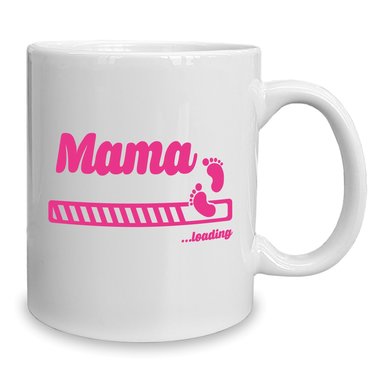 Kaffeebecher - Tasse - Mama loading weiss-fuchsia