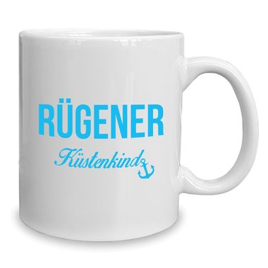 Kaffeebecher - Tasse - Rgener Kstenkind weiss-cyan