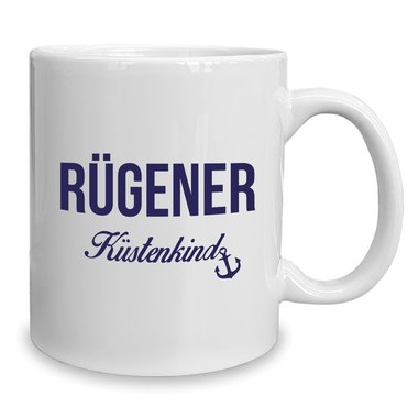 Kaffeebecher - Tasse - Rgener Kstenkind weiss-cyan