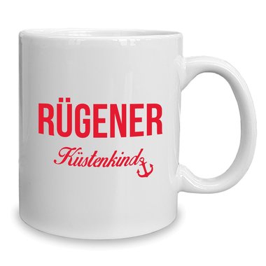 Kaffeebecher - Tasse - Rgener Kstenkind weiss-cyan