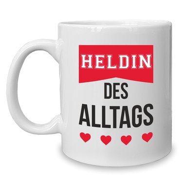 Kaffeebecher - Tasse - Heldin des Alltags weiss-rot