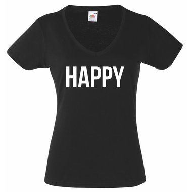 Damen T-Shirt Happy V-Ausschnitt