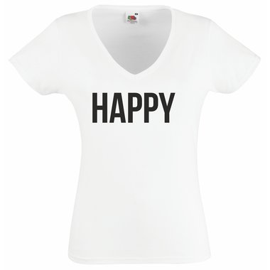 Damen T-Shirt Happy V-Ausschnitt
