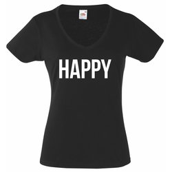 Damen T-Shirt Happy V-Ausschnitt