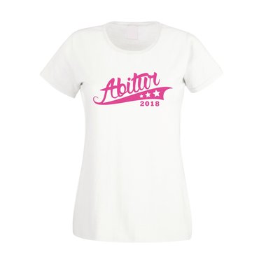 Damen T-Shirt - Abitur 2018 - mit Sternen fuchsia-schwarz XS
