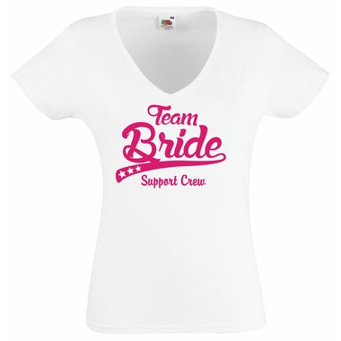 Damen T-Shirt Junggesellenabschied TEAM BRIDE Support Crew V-Ausschnitt