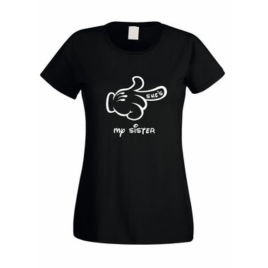 Damen T-Shirt Mickey Hand RECHTS - Shes my sister