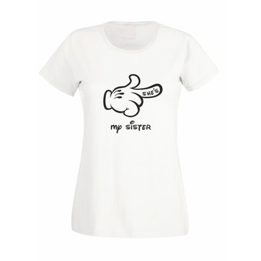 Damen T-Shirt Mickey Hand RECHTS - Shes my sister